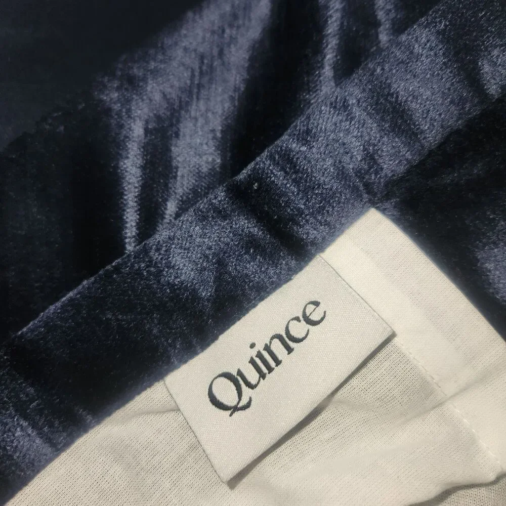 NEW Quince Navy Luster Velvet Room Darkening Curtain Panel 48